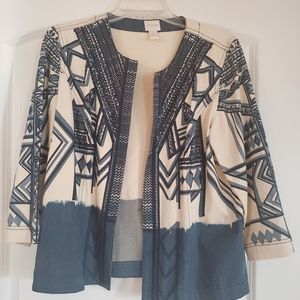 Southwestern Embellished Cream/Denim Blue Jacket